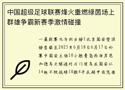 中国超级足球联赛烽火重燃绿茵场上群雄争霸新赛季激情碰撞